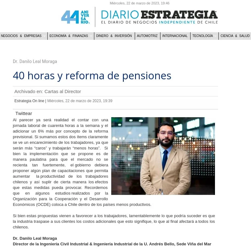 40 horas y reforma de pensiones. Noticias UNAB