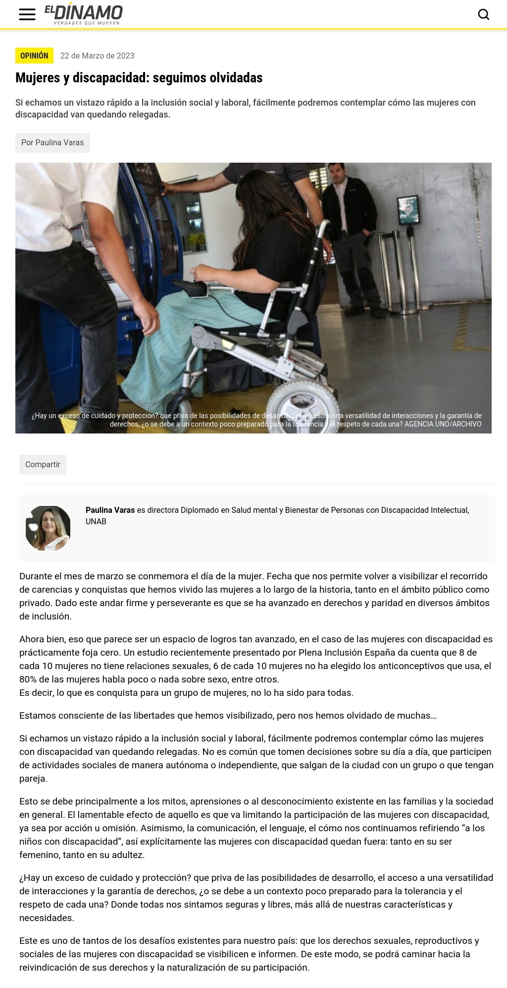 Mujeres y discapacidad. Noticias UNAB