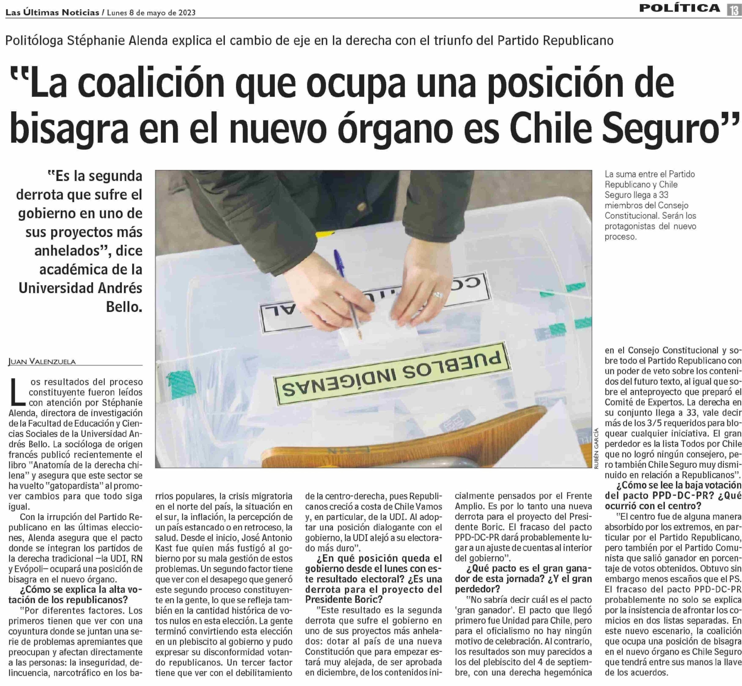 La coalición que ocupa una posición de bisagra en el nuevo órgano es Chile Seguro