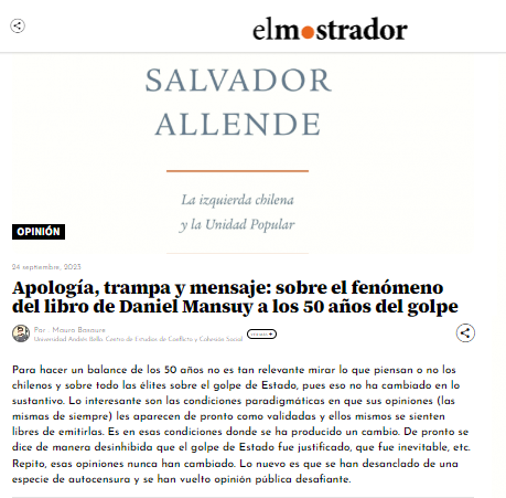 Libro de Daniel Mansuy a 50 años del golpe de Estado en Chile.