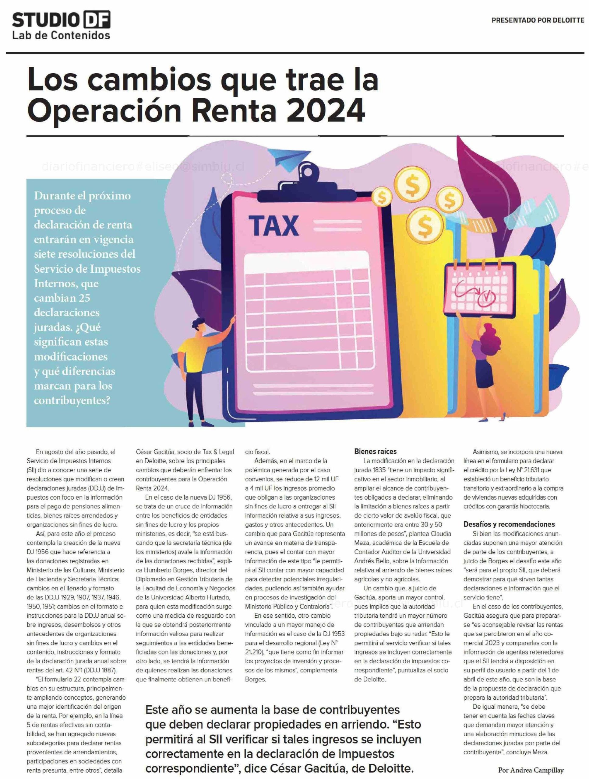 Diario Financiero Los cambios que trae la Operación Renta 2024