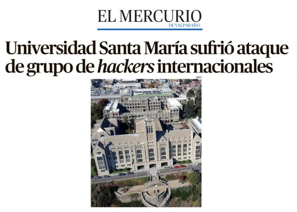 David Ruete, director de la Escuela de Ingeniería UNAB, explica el funcionamiento del software malicioso que afectó a la USM, por parte del ataque de un grupo de hackers internacionales. El Mercurio de Valparaíso, 16 de noviembre de 2024.