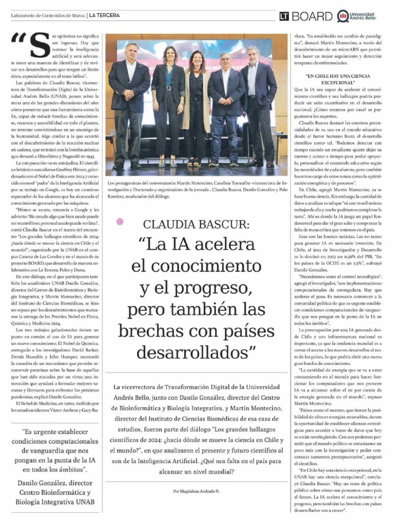 Claudia Bascur, vicerrectora de Transformación Digital de la UNAB, en el conversatorio «Los grandes hallazgos científicos de 2024: ¿hacia dónde se mueve la ciencia en Chile y el mundo?»