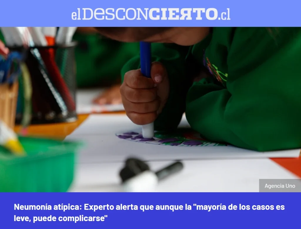 Entrevista a doctor Christian Smith y doctor Camilo García, académicos de Medicina UNAB, debido a la prevalencia de casos de neumonía atípica en niños y jóvenes. El Desconcierto, 30 de noviembre de 2024.